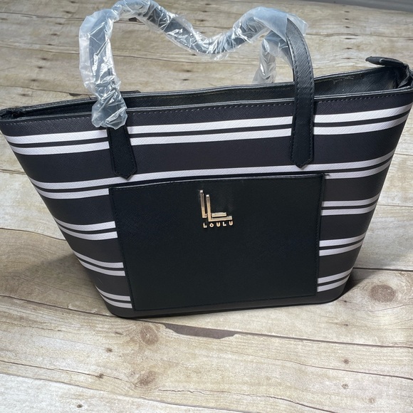 loulu Handbags - Lou Black and White Striped Women's Bag